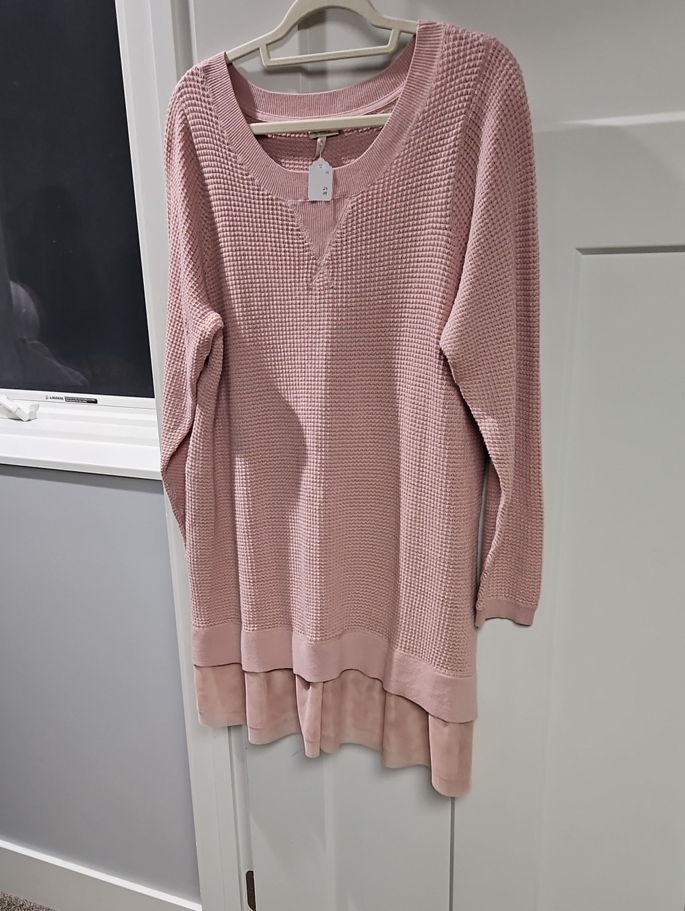 LOGO by Lori Goldstein Dusty Pink Waffle-Knit Scoop Neck Tunic